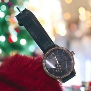 Watch with stones bronze leather band in great shape